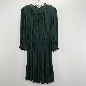 Knox Rose Dress XS Green Pullover Peplum Ruffle Trim Elastic Waist Boho Gauzey